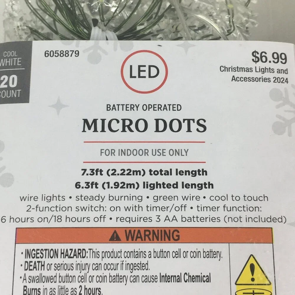 2 Packs of Battery Operated Snowflake Christmas Lights 20 Count Cool White Timer